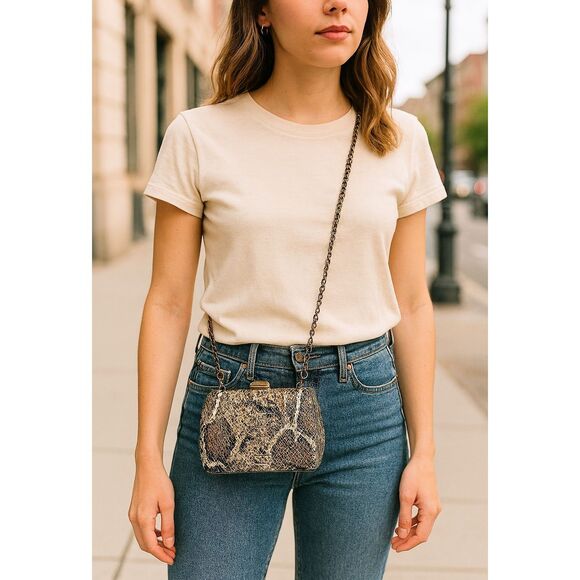 Madison West Handbags - NEW Madison West CONVERTABLE Crossbody Bag Clutch Faux Snake Beige Black NWT